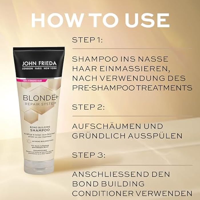 John Frieda Blonde+ Repair System Shampoo - Bond Building - Contents: 250 ml - For Damaged Hair by Lightening - With Bond Building Plex - Image 4